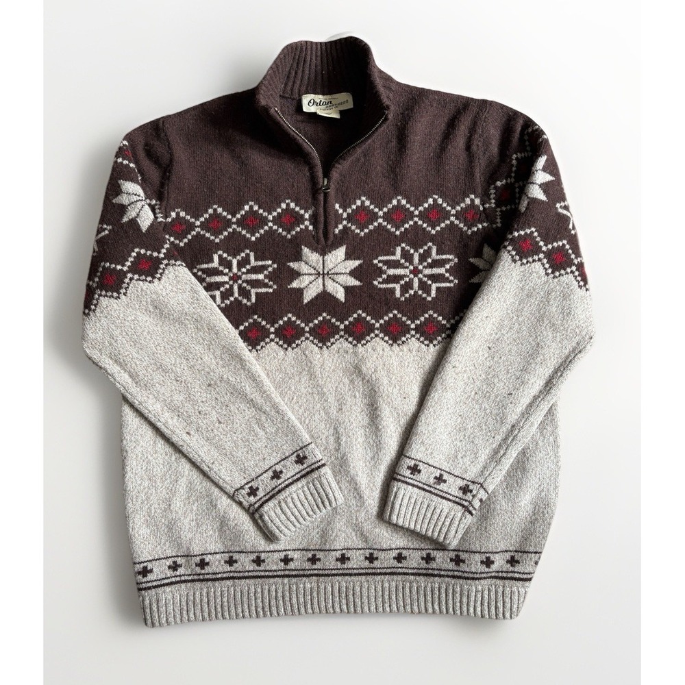 ORTON BROTHERS‎ 1/4 ZIP PULL OVER SWEATER FAIRE ISLE MENS Med Wool & Acrylic